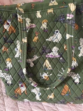 Vera Bradley Olive Green Quilted Tote with Dog Print